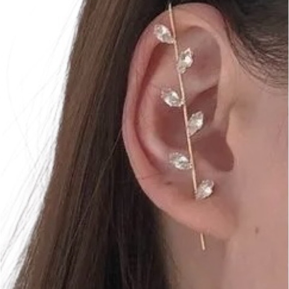Elegant Gold and Crystal Long Ear Cuff